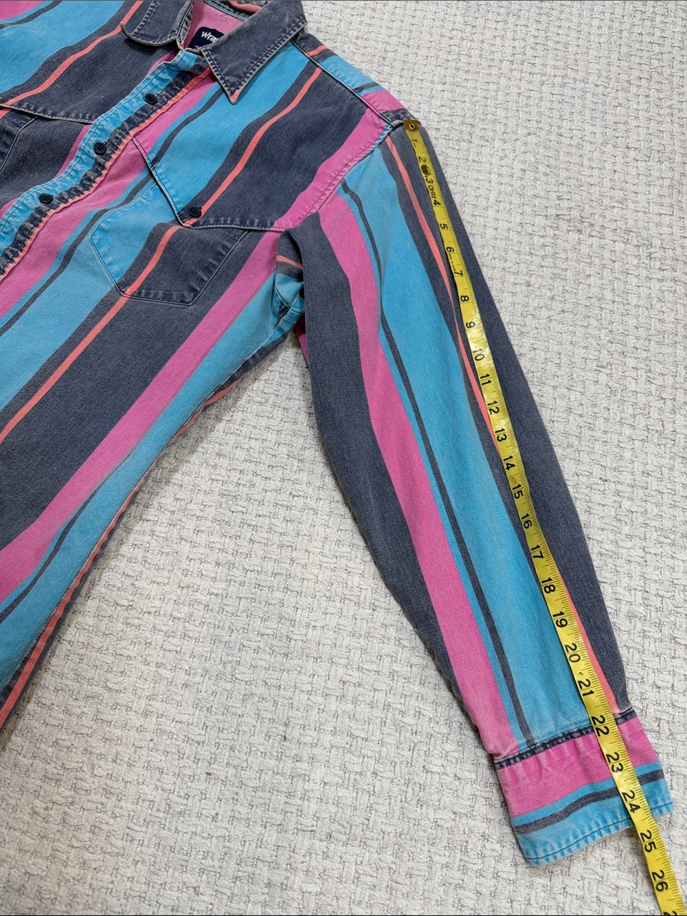Vtg 90’s Wrangler Brush Popper Button Up Long Sleeve Pink Turquoise Blue Orange - Picture 13 of 16